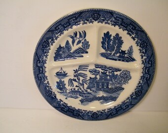 Japan Blue Willow 3 Section Plate, Vintage Occupied Japan dinner plate with light wear, see photos