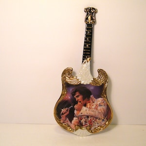 Elvis Guitar Plate from 1973 Aloha From Hawaii in the Entertainer of the Century Series, 12 inch tall wall decor for The King of Rock fan