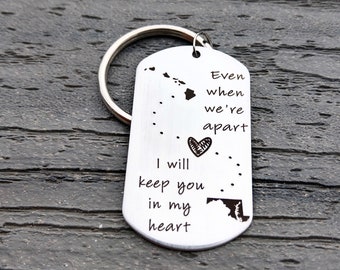 Long Distance Keychain - Moving Gift - Long Distance Relationship - Deployment Gift - State to State - PCS Gift - Best Friends Keychain