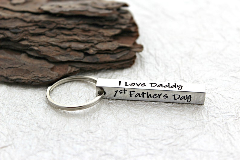 Personalized Hand Stamped Keychain - Anniversary Gift - Gift for Him - Bar Keychain - Men's Keychain - Husband - Boyfriend - Dad - For Men 