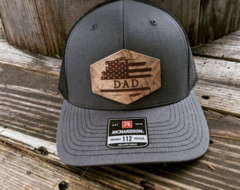 Dad Hat - Grandpa Hat - Custom Richardson Hat - American Hat - Travel Hat - Gift for Dad - Leather Patch Hat - Daddy Hat - Father&#39;s Day Gift