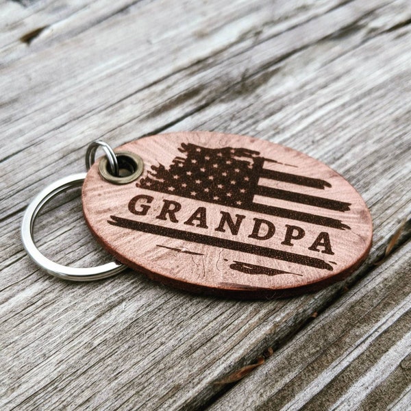 Grandpa Keychain - Papa Keychain - Grandpa Gift - Dad keychain - American Keychain - PawPaw Gift - Papa Gift - Custom Leather Keychain