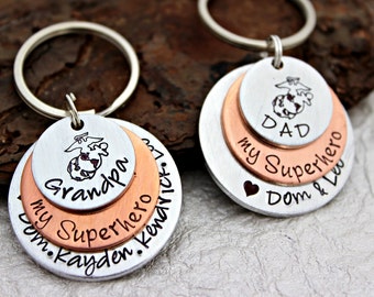 USMC Dad Keychain - Dad is My Superhero - Marine Corps Keychain - Grandpa Keychain - Marine Dad Keychain - Gift for Dad - Dad Hero