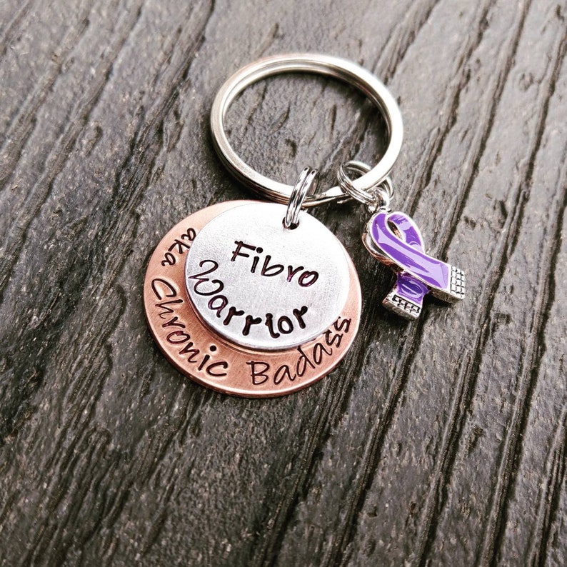 Fibromyalgia Keychain Fibro Warrior Keychain Purple Ribbon Keychian Fibromyalgia Jewelry Fibromyalgia Awareness Awareness Keychain image 5