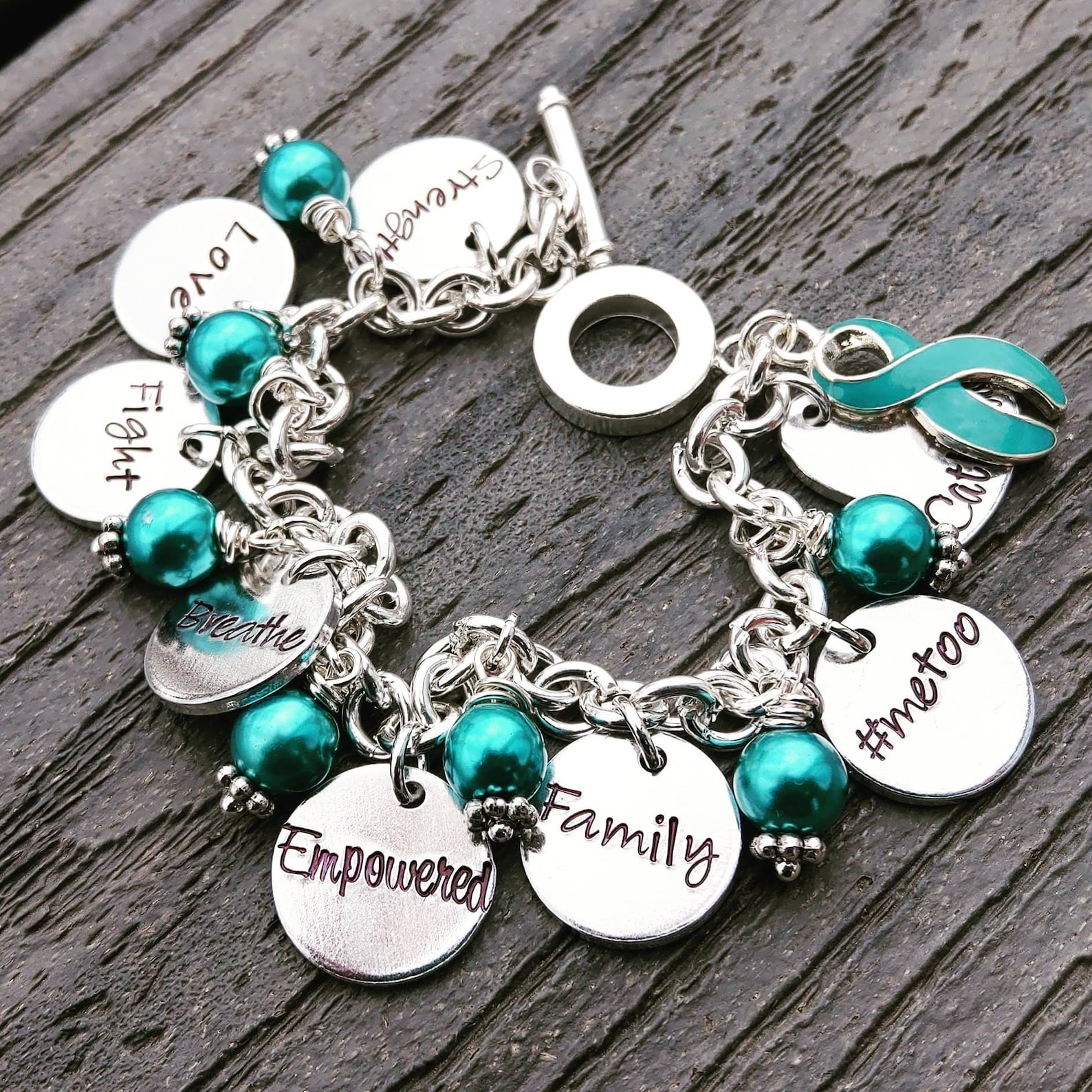 PTSD Bracelet Teal Ribbon Awareness Bracelet Survivor Etsy