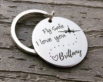 Fly Safe Gift - Pilot keychain - Flight Attendant Keychain - Travel Safe - Stay Safe Gift - Flight Attendant Gift - Custom Husband Gift