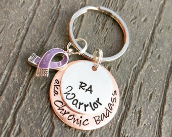 RA Keychain - RA Warrior Keychain - Rheumatoid Arthritis Jewelry - Rheumatoid Arthritis Awareness - Purple Ribbon Awareness Keychain