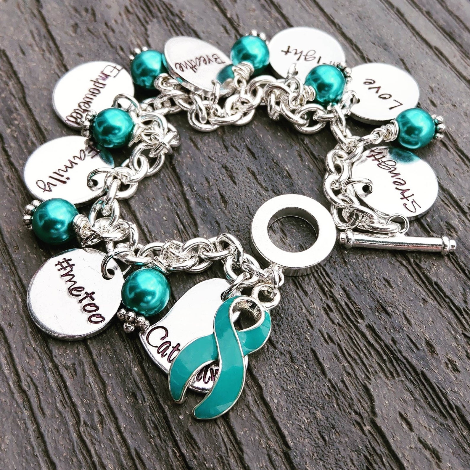 PTSD Bracelet Teal Ribbon Awareness Bracelet Survivor Etsy