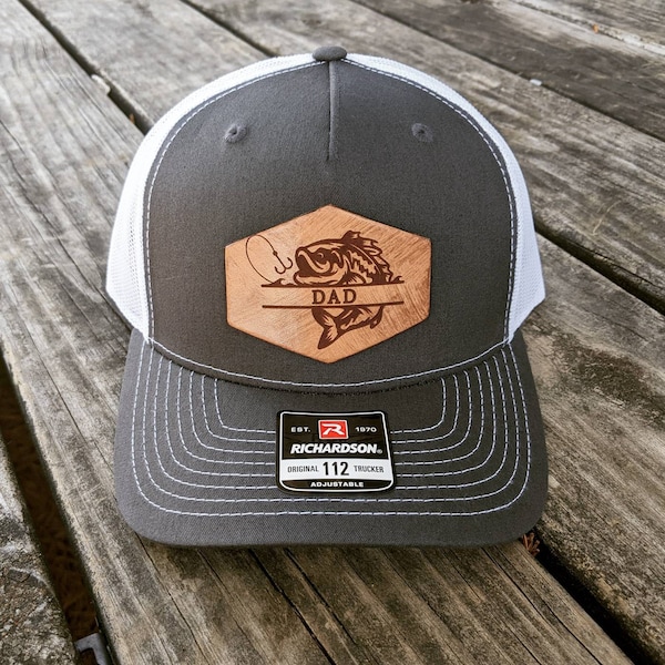 Custom Fishing Hat - Dad Hat - Richardson Hat - Daddy Hat - Fisherman Hat - Fishing Gift - Leather Patch Hat - Grandpa Hat - Bass Fishing