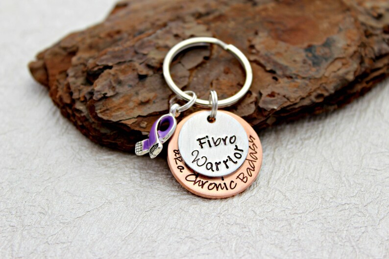 Fibromyalgia Keychain Fibro Warrior Keychain Purple Ribbon Keychian Fibromyalgia Jewelry Fibromyalgia Awareness Awareness Keychain image 4