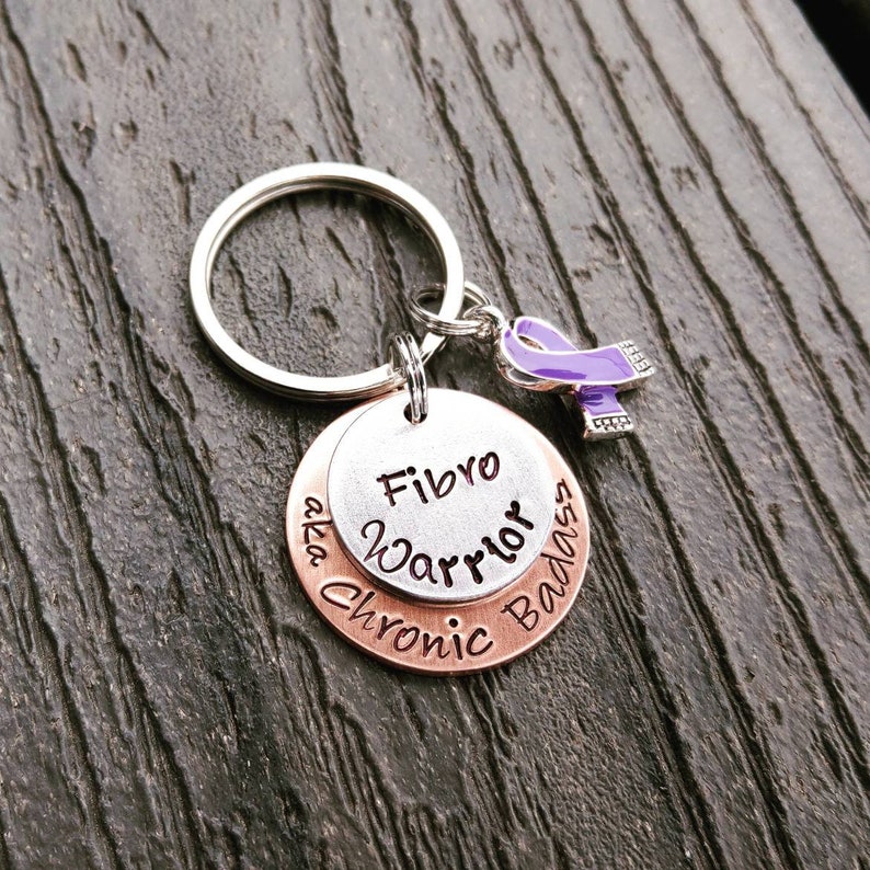 Fibromyalgia Keychain Fibro Warrior Keychain Purple Ribbon Keychian Fibromyalgia Jewelry Fibromyalgia Awareness Awareness Keychain image 3