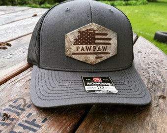 Pawpaw Hat - Custom Hat - Richardson Hat - American Hat - Travel Hat - Grandpa Hat - Leather Patch Hat - Papa Hat - Father's Day Gift