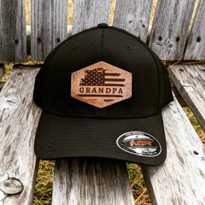 Custom Hat , Grandpa Hat , Papa Hat , American Hat , Pawpaw Hat , Dad Hat - Gift for him - Leather Patch Hat - Papaw Hat - Father&#39;s Day Gift