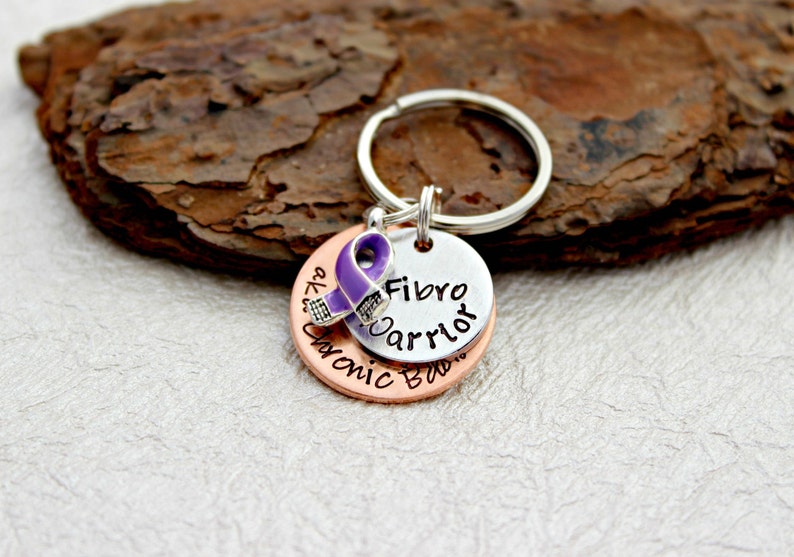 Fibromyalgia Keychain Fibro Warrior Keychain Purple Ribbon Keychian Fibromyalgia Jewelry Fibromyalgia Awareness Awareness Keychain image 2