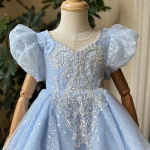Beaded Blue Toddler Pageant Dress: Elegant Boutique Party Gown