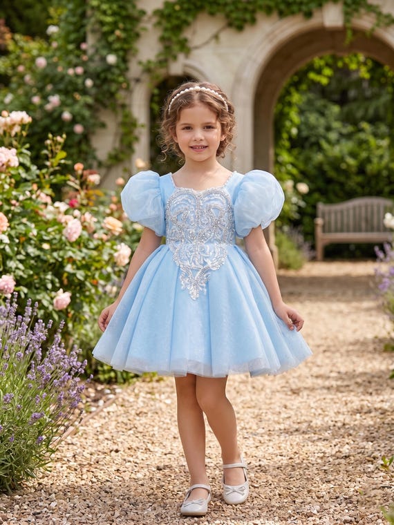 Beaded Blue Toddler Pageant Dress: Elegant Boutique Party Gown