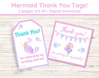 Mermaid Birthday Thank You Tags - Ocean Themed Gift Labels