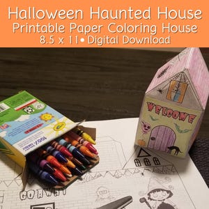 Halloween House Paper Craft, Printable Halloween Coloring Paper House for Kids