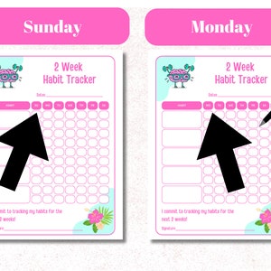 Printable Daily Goal Tracker, Two Week Habit Tracker, Monthly Calendar ...