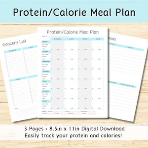 Printable Protein and Calorie Meal Plan, Grocery List
