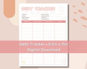 Drukowany tracker spłaty długów, boho tracker zadłużenia, planer zadłużenia