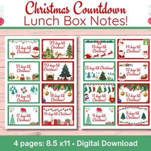 Weihnachten Countdown Box Notizen Printable Weihnachtslunchbox Notizen Tage bis Weihnachten Countdown Spaß