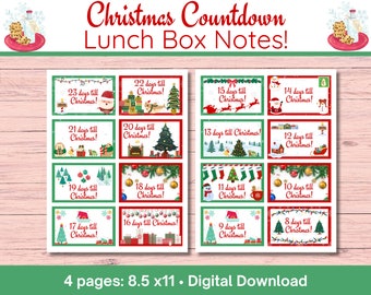 Christmas Countdown Lunch Box Notes Printable Christmas Lunch Box Notes Days Until Christmas Countdown Fun