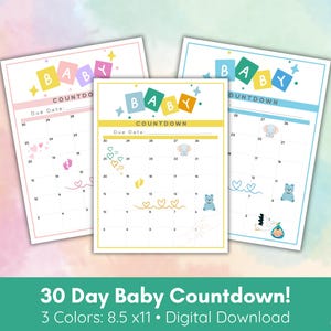 Printable 30 Day Baby Countdown, Baby Day Countdown, Pregnancy Countdown
