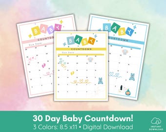 Printable 30 Day Baby Countdown, Baby Day Countdown, Pregnancy Countdown