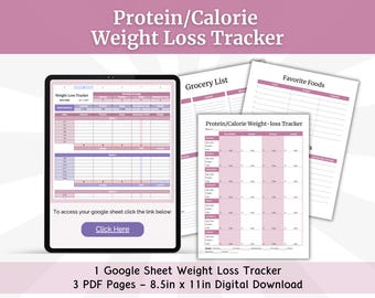 Weight Loss Tracker Printable | Protein & Calorie Tracker | Meal Planning Worksheet | Google Sheets Weight Loss Tracker