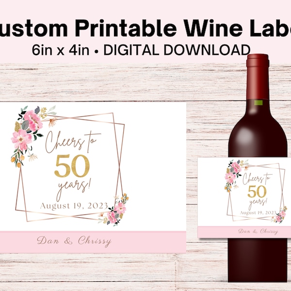 Personalized 50th Anniversary Wine Label Custom Printable Wine Label Custom Anniversary Wine Label