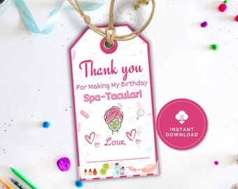 Spa Birthday Party Thank You Tags, Spa Party Favor Tags, Spa-tacular Birthday