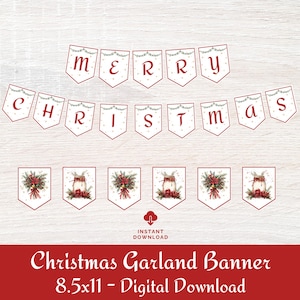 Christmas Garland Banner, Printable Christmas Banner, Digital Christmas Garland