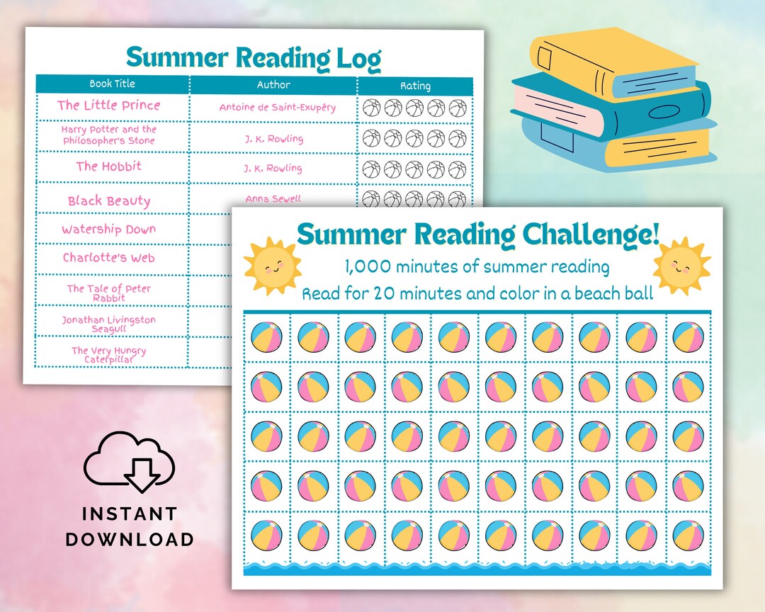 Printable Summer Reading Challenge, Minute Reading Log, Summer Reading ...