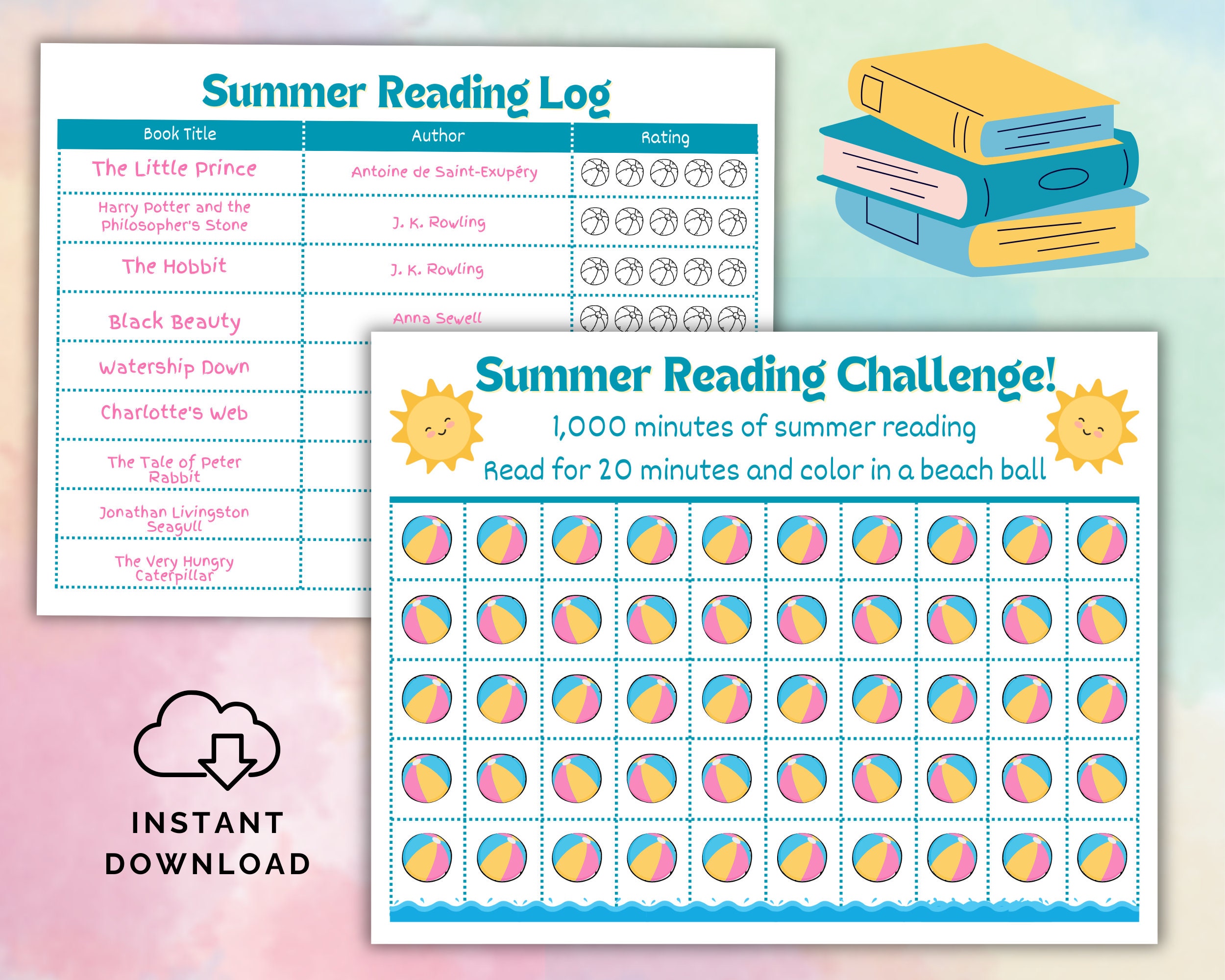 Printable Summer Reading Challenge, Minute Reading Log, Summer Reading ...