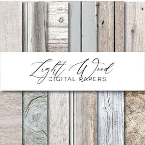 Light Wood Digital Papers, Rustic Wood Backgrounds, Printable Wood Textures, Commercial Use