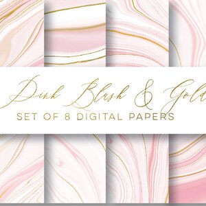 Pink Blush & Gold Marble Digital Paper Blush Gold Background Agate Style Printable Backgrounds Commercial Use