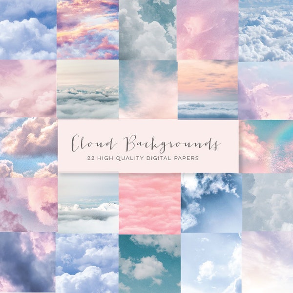 Cloud Background Papers, Cloud Printable Set, Pretty Backgrounds for text, Commercial Use