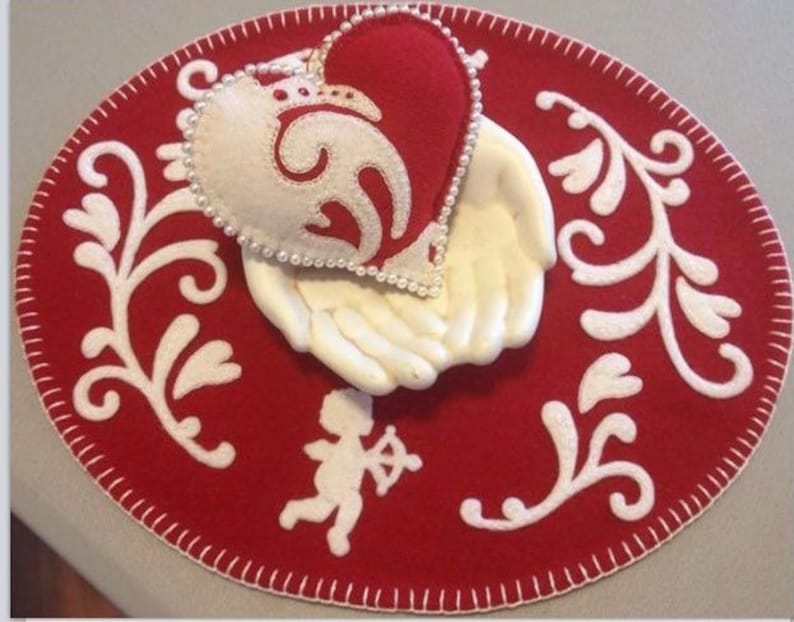 Heart Valentines Pincushion Ornament Bowl Filler Die Cut Felted Wool Kit