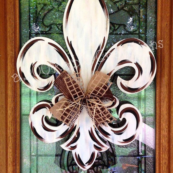 Fleur De Lis FANCY Southern Home Wall Decor Unfinished Wooden Craft Large Shape, Do It Yourself, DIY Paintable MDF Cutout, Wood Wall Hanger