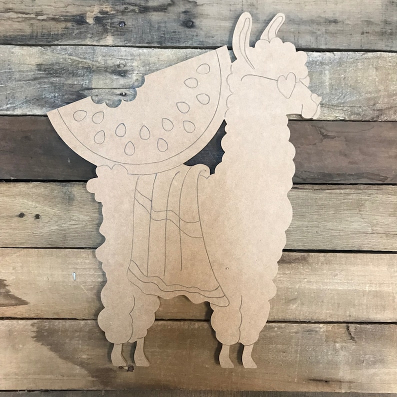 Unfinished Wooden Craft LlamaAlpaca with Watermelon Paint by Line