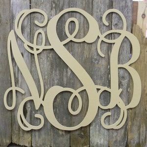 Unfinished Wooden 3 Letter Vine Custom Monogram Personalized, Wood Monogram Initial, Wood Monogram Door Hanger, Wood Monogram Wall hanging image 2