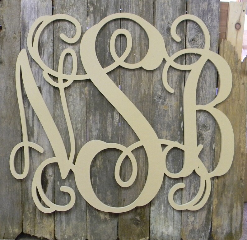 Unfinished Wooden 3 Letter Vine Custom Monogram Personalized, Wood Monogram Initial, Wood Monogram Door Hanger, Wood Monogram Wall hanging image 2