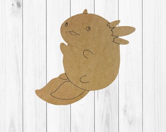 Chubby Axolotl, Kids Shape Unfinished Wood Cutout, Paint By Line