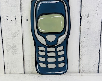Old School Cell Phone, 90's Shape Unfinished Wood Cutout, Paint by Line