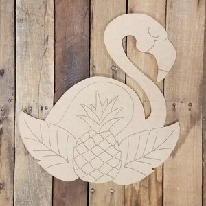 Tropical Bird With Pineapple, Long Neck Bird Swan Flamingo Unfinished Wooden Cutout, Paint by Line, Engraved DIY Paintable Art Craft Shape