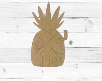 Pineapple House, Kids Shape Unfinished Wood Cutout, Paint By Line