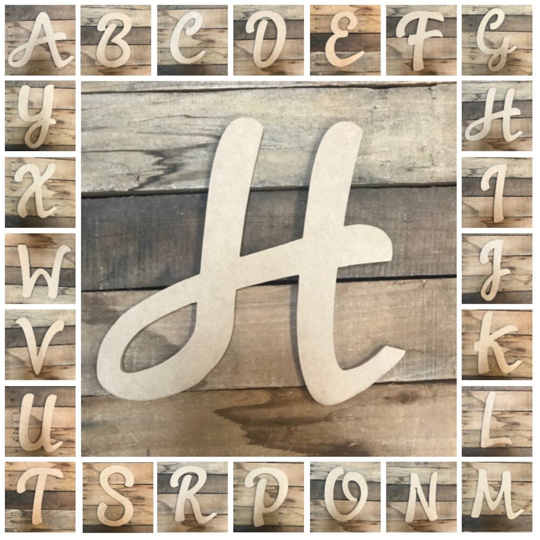 Cursive Wooden Letters E for Wall Decor 14 inch Large Wooden Letters Unfinished Monogram Wood Letter Crafts Alphabet Sign Cutouts for DIY Painting