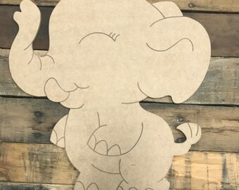Unfinished Wooden Elephant Cutout: DIY Paintable Craft Shape