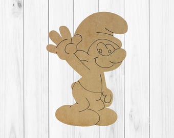 Boy Smmurf, Kids Shape Unfinished Wood Cutout, Paint By Line